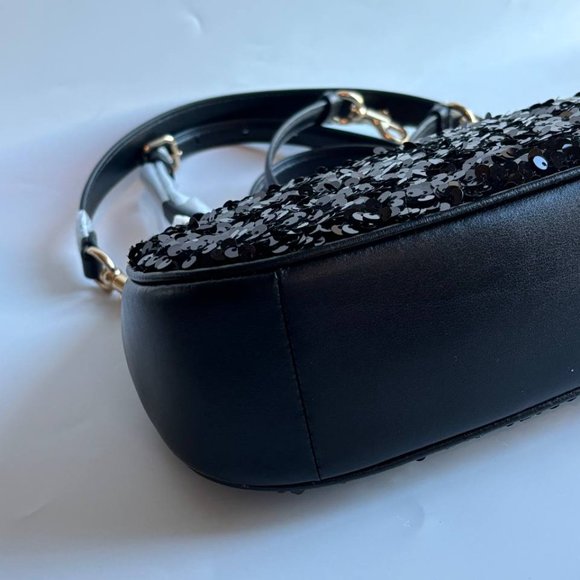 COACH CO951 Teri Shoulder Bag In Sequins And Smooth Leather Gold/Black - Picture 7 of 15